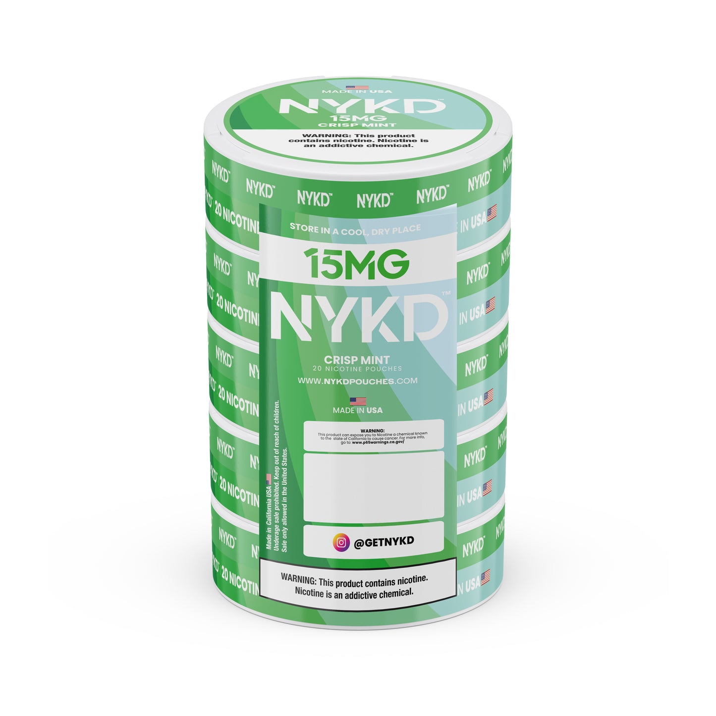 NYKD USA - Premium Nicotine Pouches - Crisp Mint | 5-Pack Sleeve